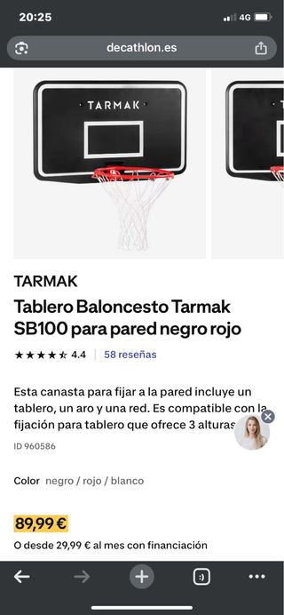 Tablero Baloncesto Tarmak SB100 negro y rojo