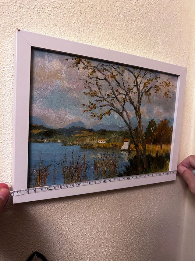 Cuadro Paisaje al Óleo con Marco Blanco