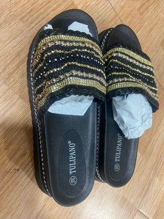 Sandalias Tulipano Mujer Talla 38 Negro Dorado