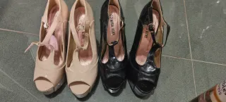Zapatos de tacón Moda Aire Beige y Negro Talla 37