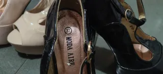 Zapatos de tacón Moda Aire Beige y Negro Talla 37