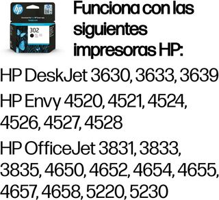 ✨ - HP 302 F6U66AE Negro, Cartucho Original, de ~1