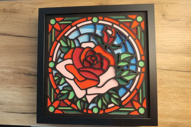Quadro shadowbox 3d rosa effetto vetro