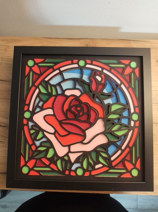Quadro shadowbox 3d rosa effetto vetro