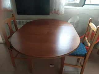 Mesa redonda extensible madera y cristal