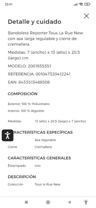 Bolso bandolera Tous con cremalleras