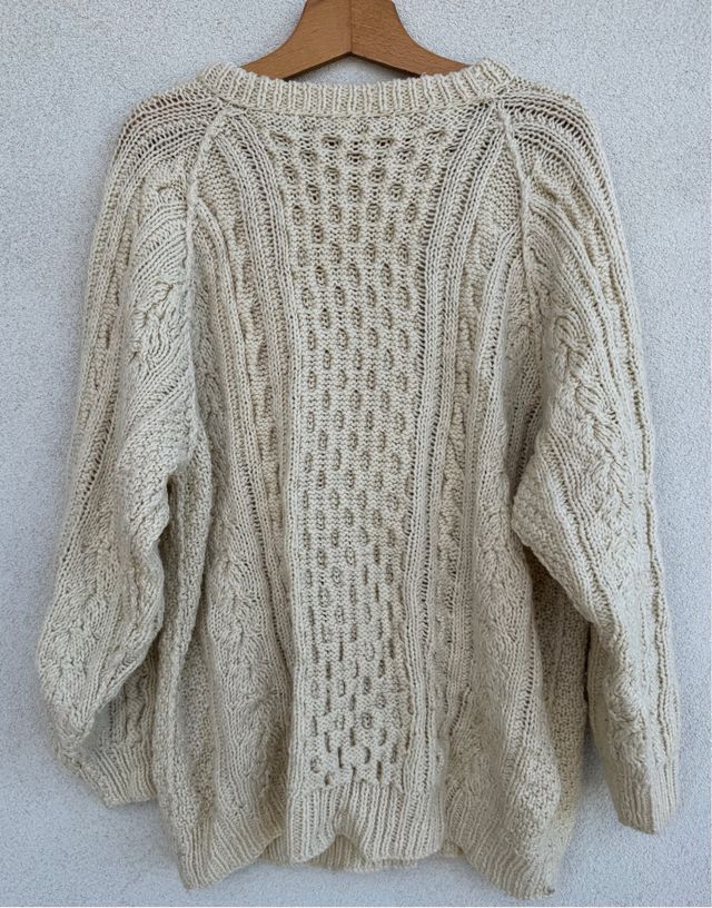 Maglione lana vintage trecce beige oversize