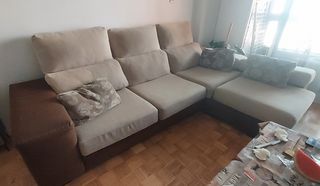 Sofá modular cheslong beige y marrón