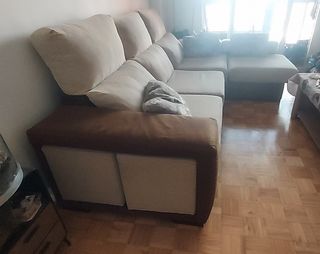 Sofá modular cheslong beige y marrón