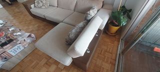 Sofá modular cheslong beige y marrón