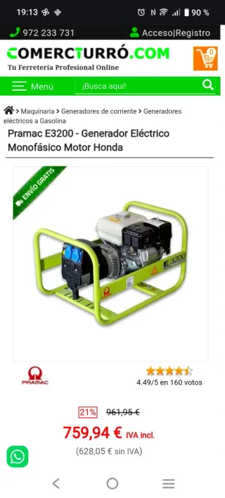 Generador Eléctrico Pramac E3200 Honda