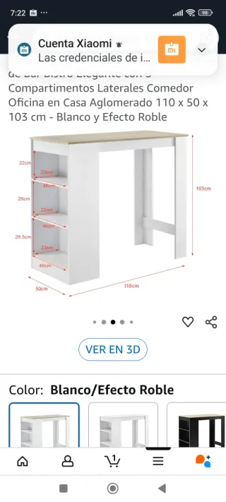 Mesa alta de comedor/oficina 110x50x103cm