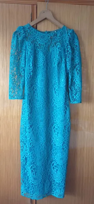 Vestido de encaje verde azulado