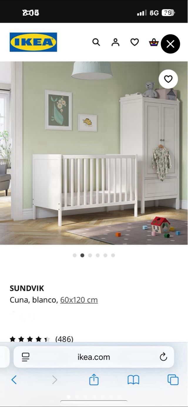 Cuna IKEA SUNDVIK 60x120 cm + colchón 8cm