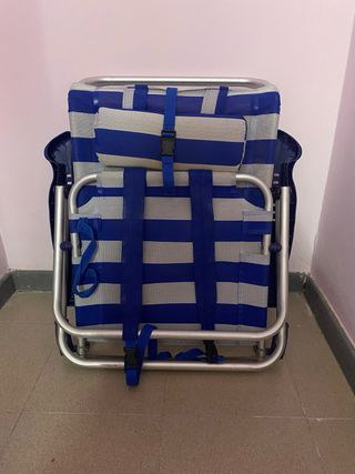 Silla de Playa Plegable Azul y Blanca