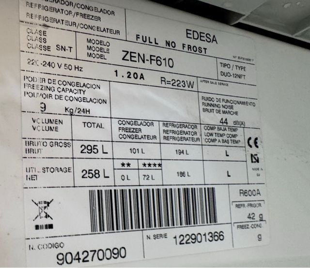 FRIGORÍFICO EDESA COMBI NO FROST BLANCO