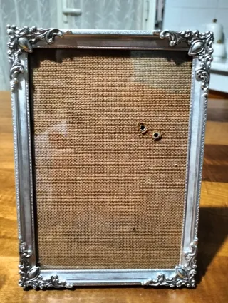 Nr. 1 portafoto vintage in metallo e legno.