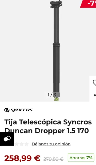 Tija telescópica Syncros Duncan Droper 31.6mm 