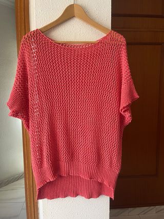 Jersey calado algodón salmón mujer 