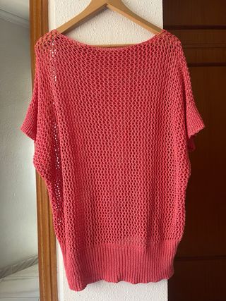 Jersey calado algodón salmón mujer 