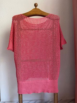 Jersey calado algodón salmón mujer 