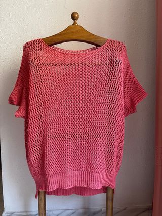 Jersey calado algodón salmón mujer 