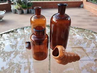 CONJUNTO 3 BOTES FARMACIA ANTIGUOS COLOR CARAMELO.