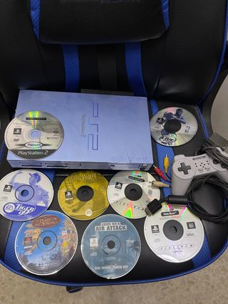 Consola Playstation 2 Azul + 8 Juegos