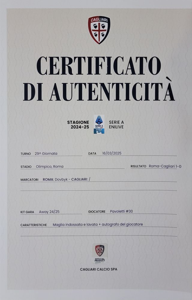 Maglia Cagliari 2024/25 Pavoletti COA