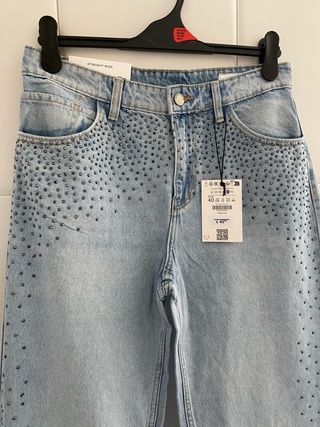 Pantalón Vaquero Straight Wide Zara de Mujer Talla