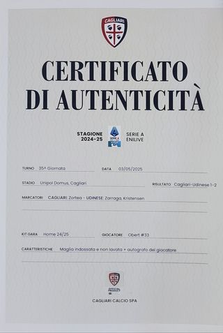 Maglia Cagliari Obert 33 COA 2024/25