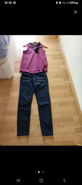 Conjunto Top Morado y Pantalón Negro