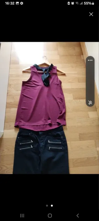 Conjunto Top Morado y Pantalón Negro