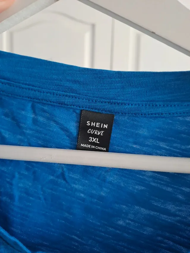 Blusa azul manga corta bordada Talla 3XL