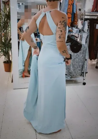 Vestido fiesta largo azul mujer
