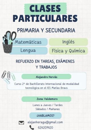Clases particulares para primaria y secundaria.