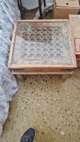 Mesa antigua madera maciza con cristal