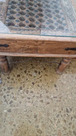 Mesa antigua madera maciza con cristal