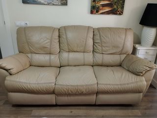 Sofá 3 plazas reclinable piel beige
l