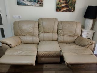 Sofá 3 plazas reclinable piel beige
l