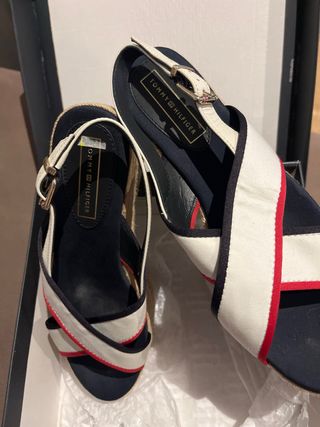 Sandalias Cuña T.41 Tommy Hilfiger Azul Blanco