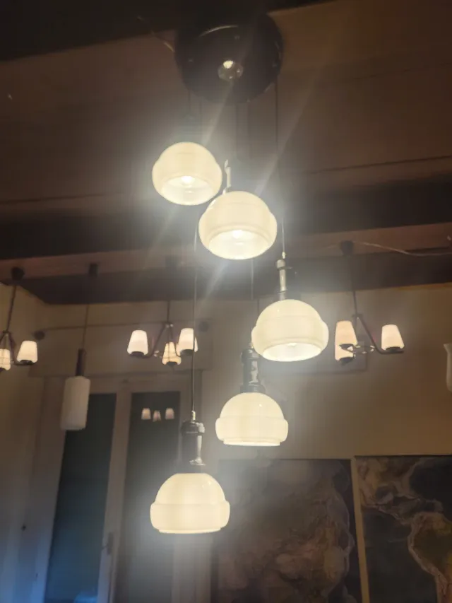 Lampada a sospensione anni '70 vetro e metallo