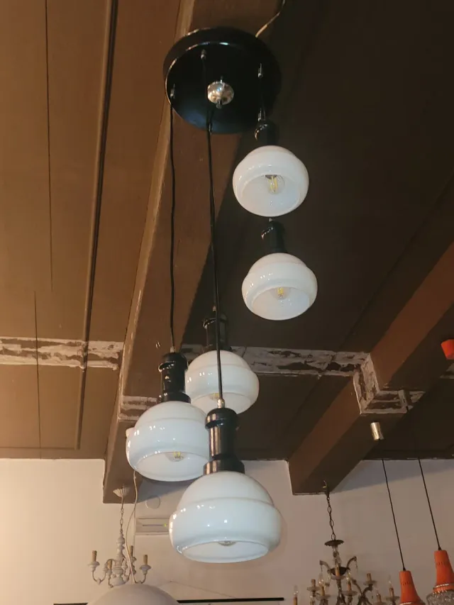 Lampada a sospensione anni '70 vetro e metallo