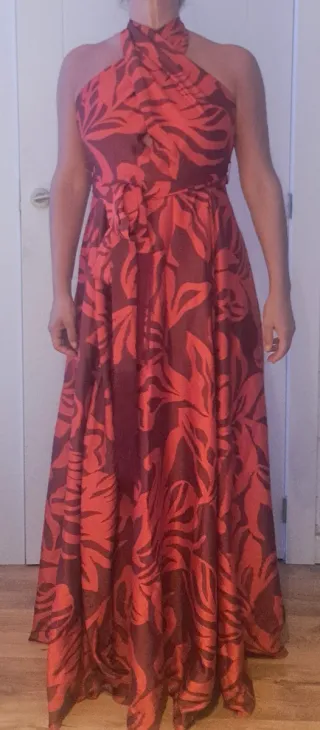 Vestido fiesta rojo estampado floral