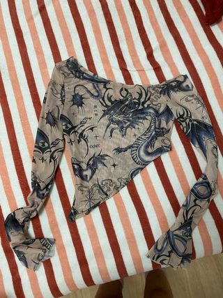 Camiseta Malla Dragón Beige Multicolor