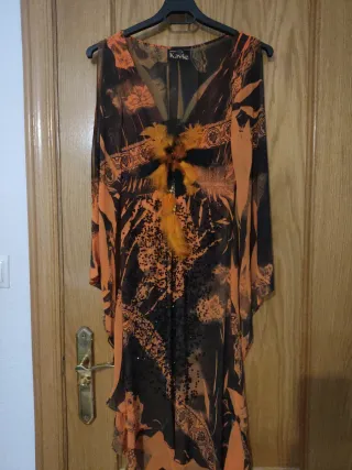 Vestido Kasike Talla Única Naranja/Negro