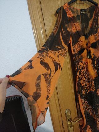 Vestido Kasike Talla Única Naranja/Negro