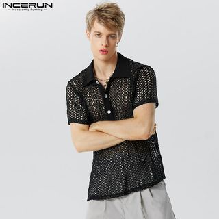 Polo INCERUN malla rejilla negro