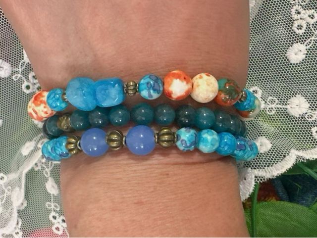 Lote 3 pulseras piedras minerales azules