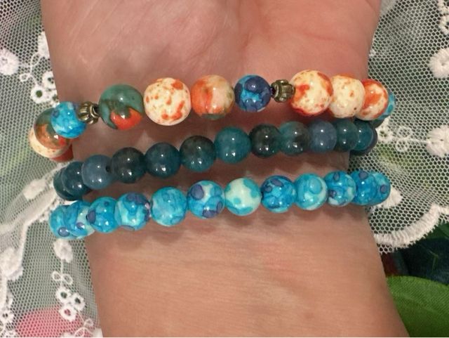 Lote 3 pulseras piedras minerales azules